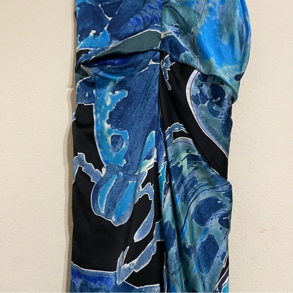 DVF Blue Silk Floral Weslie Drape Dress - Picture 11 of 11